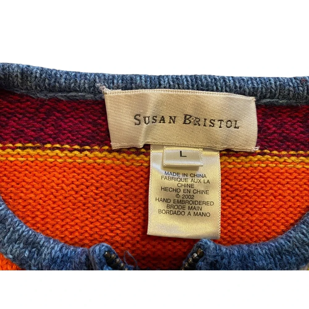 Susan Bristol Womens Patchwork Zip Cardigan Embroidered Vintage Multi Color L - Picture 4 of 5